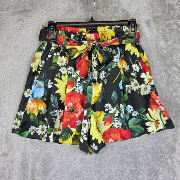 Zara Pants - Zara Shorts Womens Medium Multicolor Floral Paperbag Belted Satin Summer